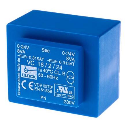 Block Transformátor PCB, sekundární napětí: 2 x 24 V ac, počet výstupů: 2 Čep 76.0 % 16 VA