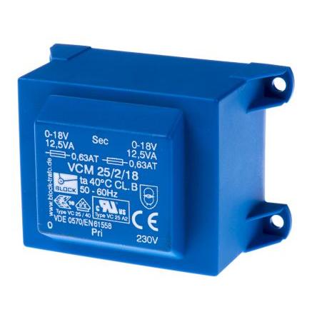 Block Transformátor PCB, sekundární napětí: 18 V ac, počet výstupů: 2 Průchozí otvor 82 % 25 VA