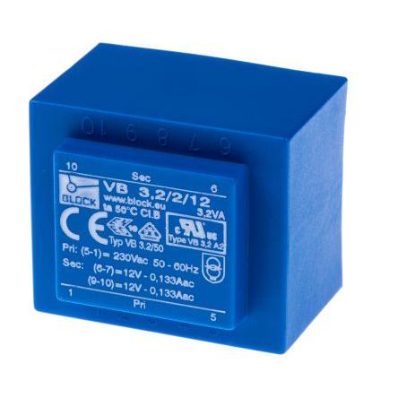 Block Transformátor PCB, sekundární napětí: 12 V ac, počet výstupů: 2 Čep 59 % 3.2 VA