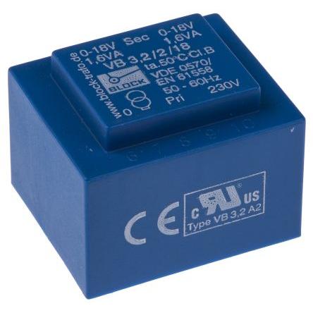 Block Transformátor PCB, sekundární napětí: 18 V ac, počet výstupů: 2 Průchozí otvor 53 % 3.2 VA