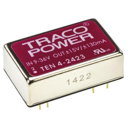 TRACOPOWER Měnič DC/DC TEN 4, výstup: 15V dc 1.5 kV dc, Vin 36V dc 130 mA, Vin 9V 4 W -40 °C 75 °C Průchozí otvor
