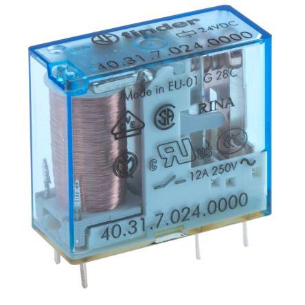 Finder Výkonové relé SPDT Montáž na plošný spoj 10A 24V dc 40