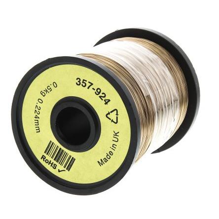 Měděný drát, prameny vodičů: 1 x 0.22 mm Lakovaný 0.224 mm, vnější průměr: 0.22 mm OD RS PRO 1300 m