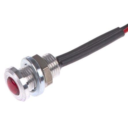 Indikátor pro montáž do panelu, řada: OXL/CLH/63 Series Červená, typ žárovky: LED Volný přívod Oxley 1.9V dc 6.4 mm,