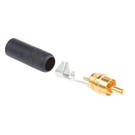 Switchcraft Zástrčka RCA, orientace těla: Rovný, Černá, Kabel, pokovení: Zlatá 6A, 85 °C, -40 °C, materiál kontaktu: