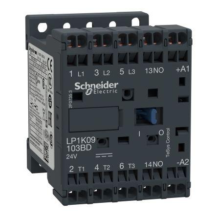 Schneider Electric 1 NO Stykač napětí ve vinutí 24V dc 3pólový 9 A 690V ac 4 kW s 3 NO kontakty 24V dc Řízení motoru,