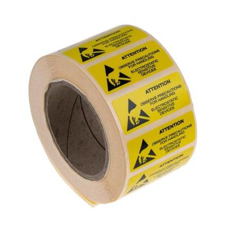 Štítek ESD, Žlutá Vyhovuje normě EN 61340-5-1, Papír Attention RS PRO, výška: 38 mm, šířka: 16mm