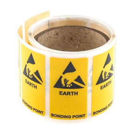 Štítek ESD, Žlutá Vyhovuje normě EN 61340-5-1, Vinyl Earth Bonding Point RS PRO, výška: 300 mm, šířka: 150mm