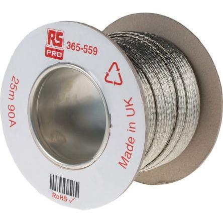 Opletený vodič plocha průřezu 9.05 mm² délka 25 m RS PRO Cínovaný měděný drát 24 x 12 x 0.20 mm