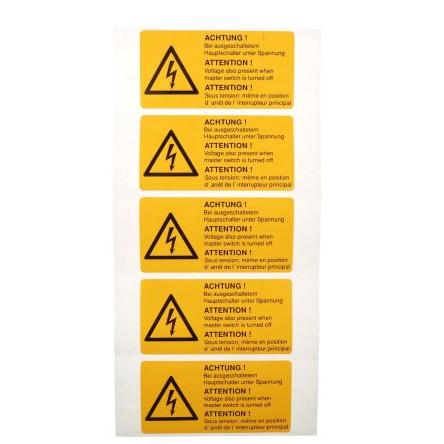 Bezpečnostní štítek, Černá, Polyvinylchlorid ATTENTION! Sous tension, ACHTUNG! Bei ausgeschaltetem Hauptschalter unter