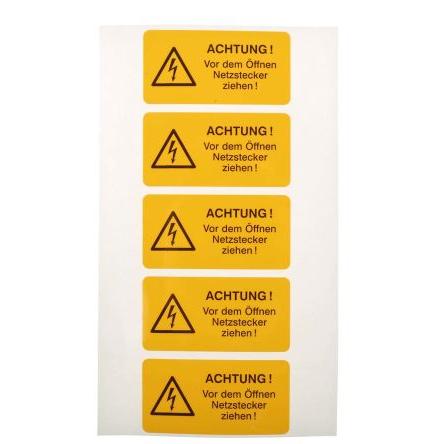 Bezpečnostní štítek, Žlutá, Polyvinylchlorid ACHTUNG! Vor dem Öffnen Netzstecker ziehen! Idento