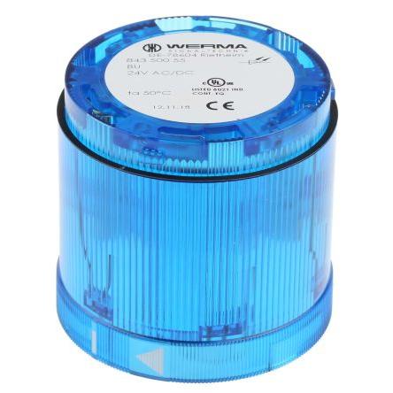 Werma, rozsah: 843 Maják barva čočky Modrá Stálé LED Jednotka majáku 24V dc barva pouzdra Modrá základna 70 mm AC/DC
