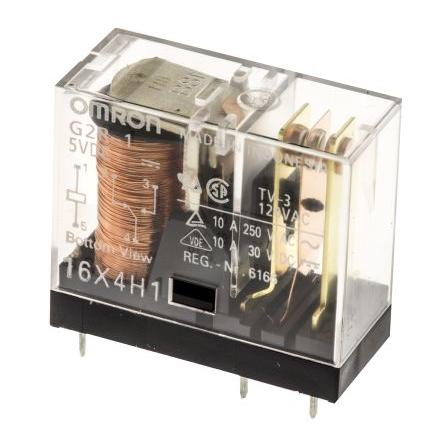 Omron Výkonové relé SPDT Montáž na plošný spoj 10A 5V dc G2R-1
