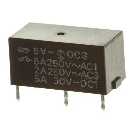 Omron Výkonové relé SPST Montáž na plošný spoj 5A 5V dc G6B
