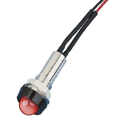 Indikátor pro montáž do panelu, řada: STR/LH/8 Series Červená, typ žárovky: LED Volný přívod Oxley 8 mm, IP67
