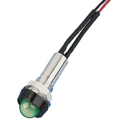 Indikátor pro montáž do panelu, řada: STR/LH/8/AC Series Zelená, typ žárovky: LED Volný přívod Oxley 8 mm, IP67