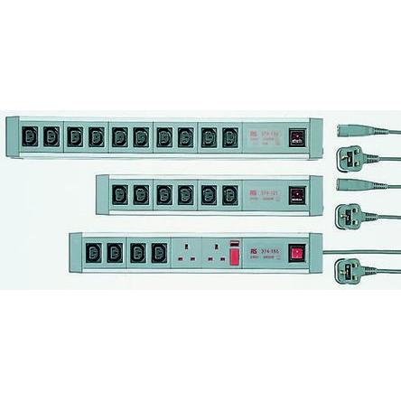 RS PRO Zásuvková lišta 10cestná 2m kabel, 230V ac 10A Typ G Ochrana RCD IEC C13 Jištěný Přepěťová ochrana