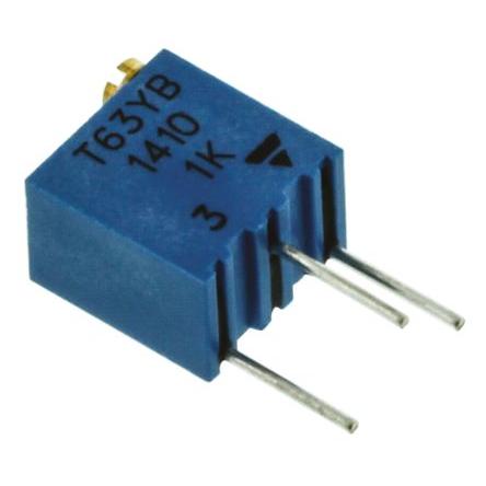 Ladicí potenciometr 1 kΩ 10 % ±100 ppm/°C 0.25 W Horní nastavení 14otáčkový, Průchozí otvor, Kolík, řada: T63 Vishay
