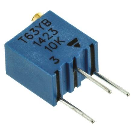 Ladicí potenciometr 10 kΩ 10 % ±100 ppm/°C 0.25 W Horní nastavení 14otáčkový, Průchozí otvor, Kolík, řada: T63 Vishay