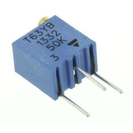 Ladicí potenciometr 50 kΩ 10 % ±100 ppm/°C 0.25 W Horní nastavení 14otáčkový, Průchozí otvor, Kolík, řada: T63 Vishay