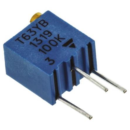 Ladicí potenciometr 100 kΩ 10 % ±100 ppm/°C 0.25 W Horní nastavení 14otáčkový, Průchozí otvor, Kolík, řada: T63 Vishay