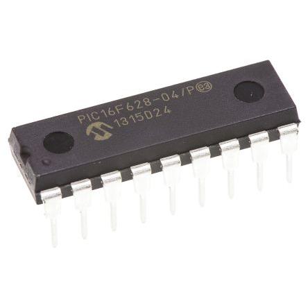 Microchip Mikrokontrolér PIC16F628-04/P 8 bit PIC 4 MHz Blesk 224 bit RAM, počet kolíků: 18 kolíkový, PDIP