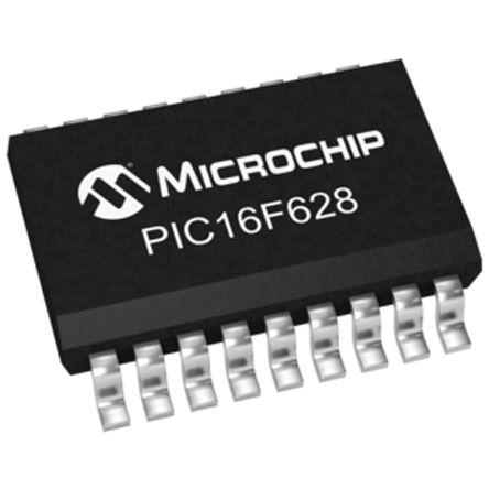 Microchip Mikrokontrolér PIC16F628-04/SO 8 bit PIC 4 MHz Blesk 224 bit RAM, počet kolíků: 18 kolíkový, SOIC