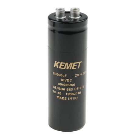 Kondenzátor, řada: ALS30 68000 μF ±20 % 9mΩ ALS30A683DF016 16V dc, Šroubová svorka KEMET