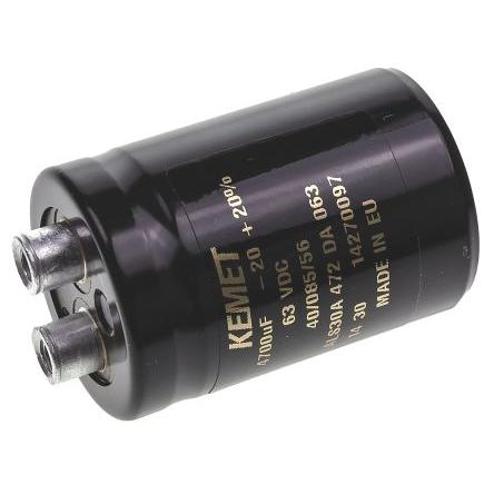 Kondenzátor, řada: ALS30 4700 μF ±20 % 36mΩ ALS30A472DA063 63V dc, Šroubová svorka KEMET