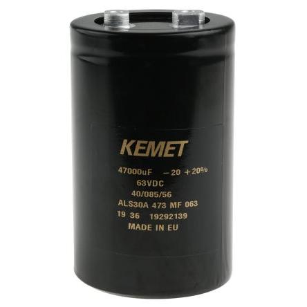Kondenzátor, řada: ALS30 47000 μF ±20 % 8mΩ ALS30A473MF063 63V dc, Šroubová svorka KEMET