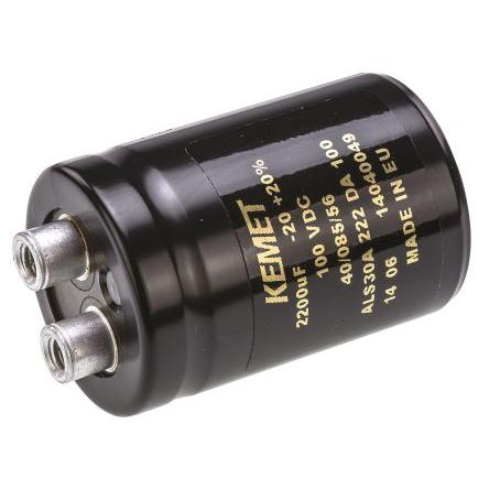 Kondenzátor, řada: ALS30 2200 μF ±20 % 69mΩ ALS30A222DA100 100V dc, Šroubová svorka KEMET