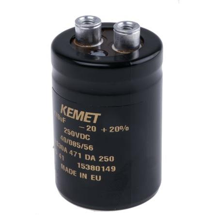 Kondenzátor, řada: ALS30 470 μF ±20 % 247mΩ ALS30A471DA250 250V dc, Šroubová svorka KEMET