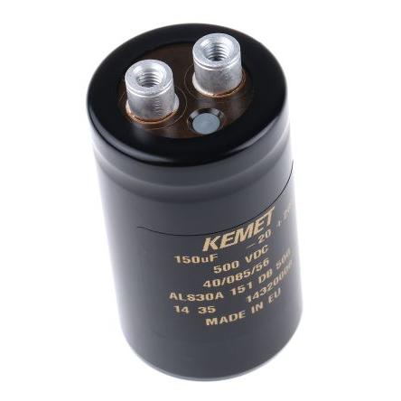 Kondenzátor, řada: ALS30 150 μF ±20 % 930mΩ ALS30A151DB500 500V dc, Šroubová svorka KEMET