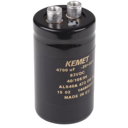 Kondenzátor, řada: ALS40 4700 μF ±20 % 27mΩ ALS40A472DB063 63V dc, Šroubová svorka KEMET
