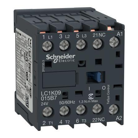 Schneider Electric 1 NC Stykač napětí ve vinutí 24V ac 3pólový 9 A 690V ac 4 kW s 3 NO kontakty 24V ac Řízení motoru,