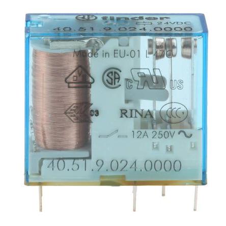 Finder Výkonové relé SPDT Montáž na plošný spoj 10A 24V dc 40