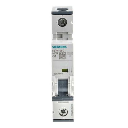 Siemens Miniaturní jistič, rozsah: 5SY4 1pólový 6A vypínací výkon 10 kA, charakteristika: Typ C, rozsah: SENTRON 400V ac