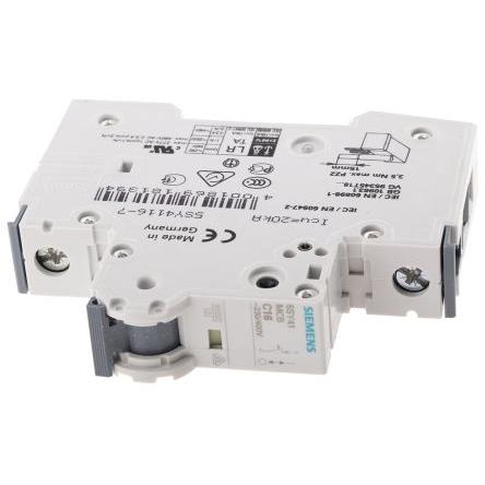 Siemens Miniaturní jistič, rozsah: 5SY4 1pólový 16A vypínací výkon 10 kA, charakteristika: Typ C, rozsah: SENTRON 400V