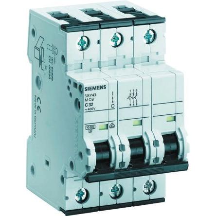 Siemens Miniaturní jistič, rozsah: 5SY4 3pólový 20A vypínací výkon 10 kA, charakteristika: Typ C, rozsah: SENTRON 440V