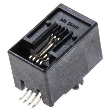 Molex Konektor RJ11, řada: 95501 Vnitřní Cat3, počet cest: 4, Pravý úhel, Povrch Nestíněný, počet portů: 1portový