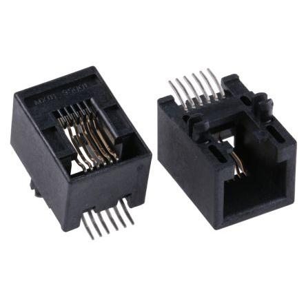 Molex Konektor RJ12, řada: 95501 Vnitřní Cat3, počet cest: 6, Pravý úhel, Povrch Nestíněný, počet portů: 1portový