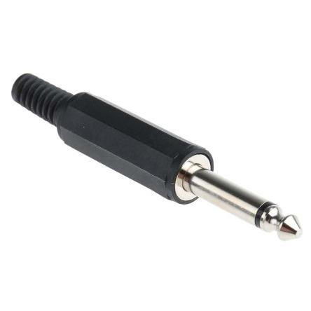 RS PRO Konektor jack, Kabel, Monofonní, Pájecí Vnější, 6.35 mm 2 barva Černá, orientace těla: Rovný, materiál kontaktu: