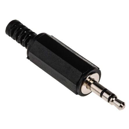 RS PRO Konektor jack, Kabel, Stereo, Pájecí Vnější, 3.5 mm 3 barva Černá, orientace těla: Rovný, materiál kontaktu:
