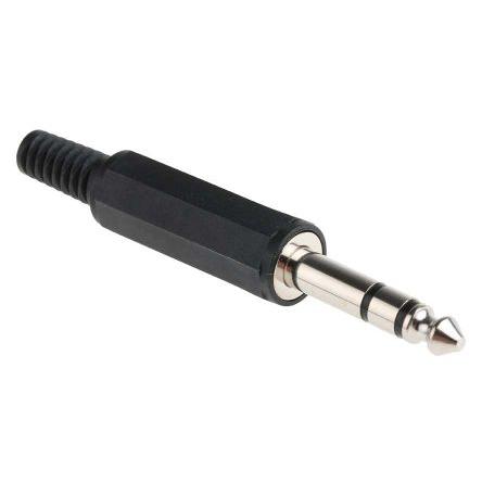 RS PRO Konektor jack, Kabel, Stereo, Pájecí Vnější, 6.35 mm 3 barva Černá, orientace těla: Rovný, materiál kontaktu: