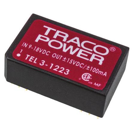 TRACOPOWER Měnič DC/DC TEL 3, výstup: 15V dc 1.5 kV dc, Vin 18V dc 100 mA, Vin 9V 3 W -40 °C 85 °C Montáž na plošný spoj