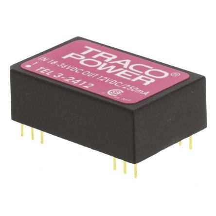 TRACOPOWER Měnič DC/DC TEL 3, výstup: 12V dc 1.5 kV dc, Vin 36V dc 200 mA, Vin 18V 3 W -40 °C 80 °C Montáž na plošný