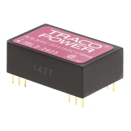 TRACOPOWER Měnič DC/DC TEL 3, výstup: 15V, -15 V 1.5 kV dc, Vin 36V dc 100 mA, Vin 18V 3 W -40 °C 80 °C Montáž na plošný