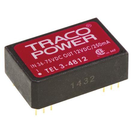 TRACOPOWER Měnič DC/DC TEL 3, výstup: 12V dc 1.5 kV dc, Vin 75V dc 250 mA, Vin 36V 3 W -40 °C 85 °C Montáž na plošný