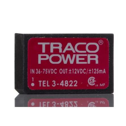TRACOPOWER Měnič DC/DC TEL 3, výstup: 12V dc 1.5 kV dc, Vin 75V dc 125 mA, Vin 36V 3 W -40 °C 85 °C Montáž na plošný