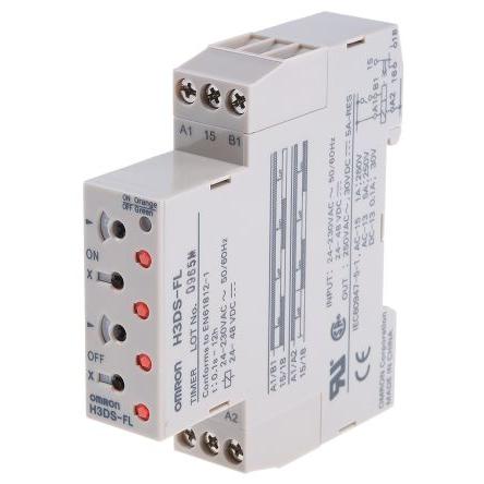 Omron Časovací relé, řada: H3DS Lišta DIN 1kontaktové 48 V dc 230V ac Multifunkční funkce Šroub 0.1 s to 12 h
